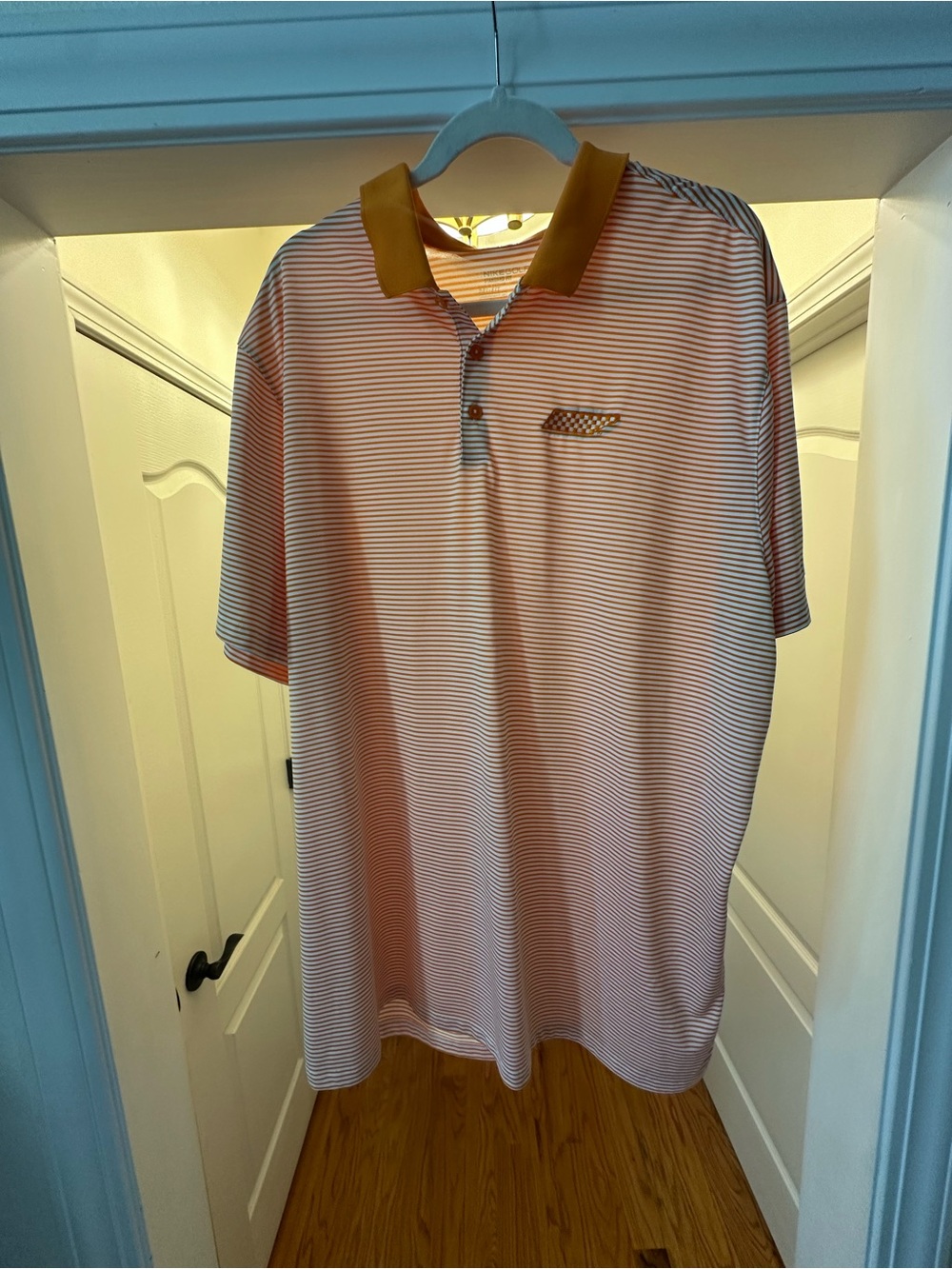 Nike Men's Peach and Mustard Striped Polo